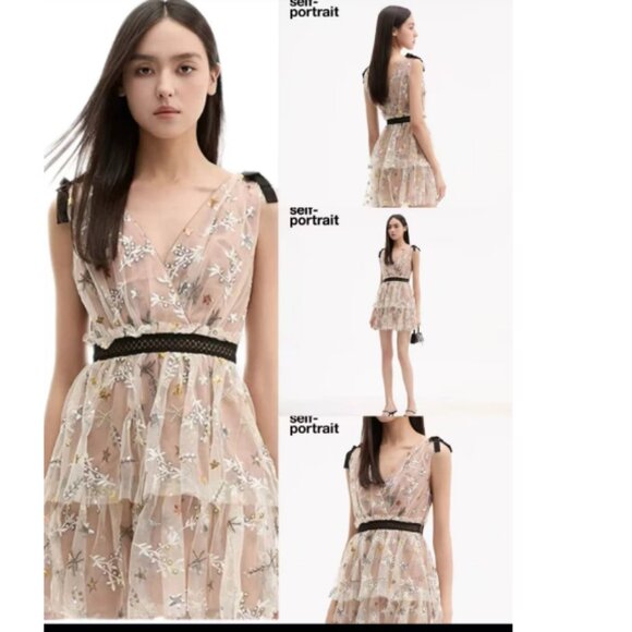 NWT Self-Portrait Star Embellished Mini Tiered Dress - Picture 5 of 7